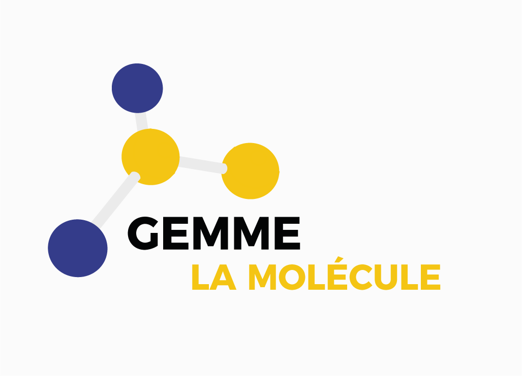 logo gemme les molécules avec des images avec des carrés du tableau périodique des éléments 